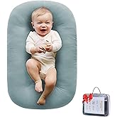 Loevin Baby Lounger, Baby Lounger for Newborn 0-24 Months, 100% Breathable Cotton Baby Nest for Tummy Time & Diaper Changes, Portable Infant Essentials for Home & Outdoor(Misty Blue)