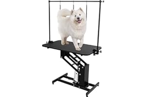 AthLike Hydraulic Pet Dog Grooming Table for Small/Medium/Large Dogs, Heavy Duty Professional Grooming Table w/Overhead Arm&3 Nooses, Oversized Trimming Drying Table, Range 22-39in, 400LBS, 43''/Black