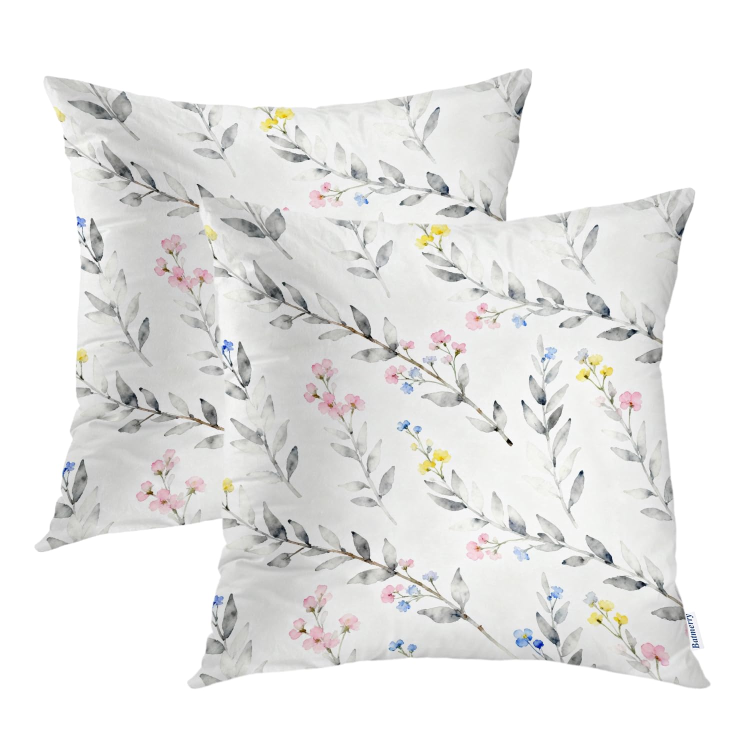 Batmerry Watercolor Cherry Blossom Decorative Pillow Covers 16x16 Inch Set of 2, Branch of Pink Blossoms Spring Flowering Tree Accent Square Cushion Throw Pillow Covers Outdoor Sofa Couch Pillowcase