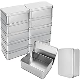RHBLME 12 Pack Silver Metal Rectangular Tin Box Lids, 4.9" x 3.6" x 1.8" Large Containers Cookie Tins with Lids, Holder for K