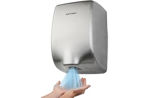 anydry Compact Hand Dryer, High-Speed 1350W Airflow, Brushed Stainless Steel Finish, Space-Saving for Commercial & Home Use, Model 2803Y