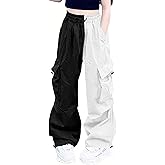 Nanasait Girls Cargo Pants Elastic Waist Drawstring with Pockets Pants, 6-14 Years