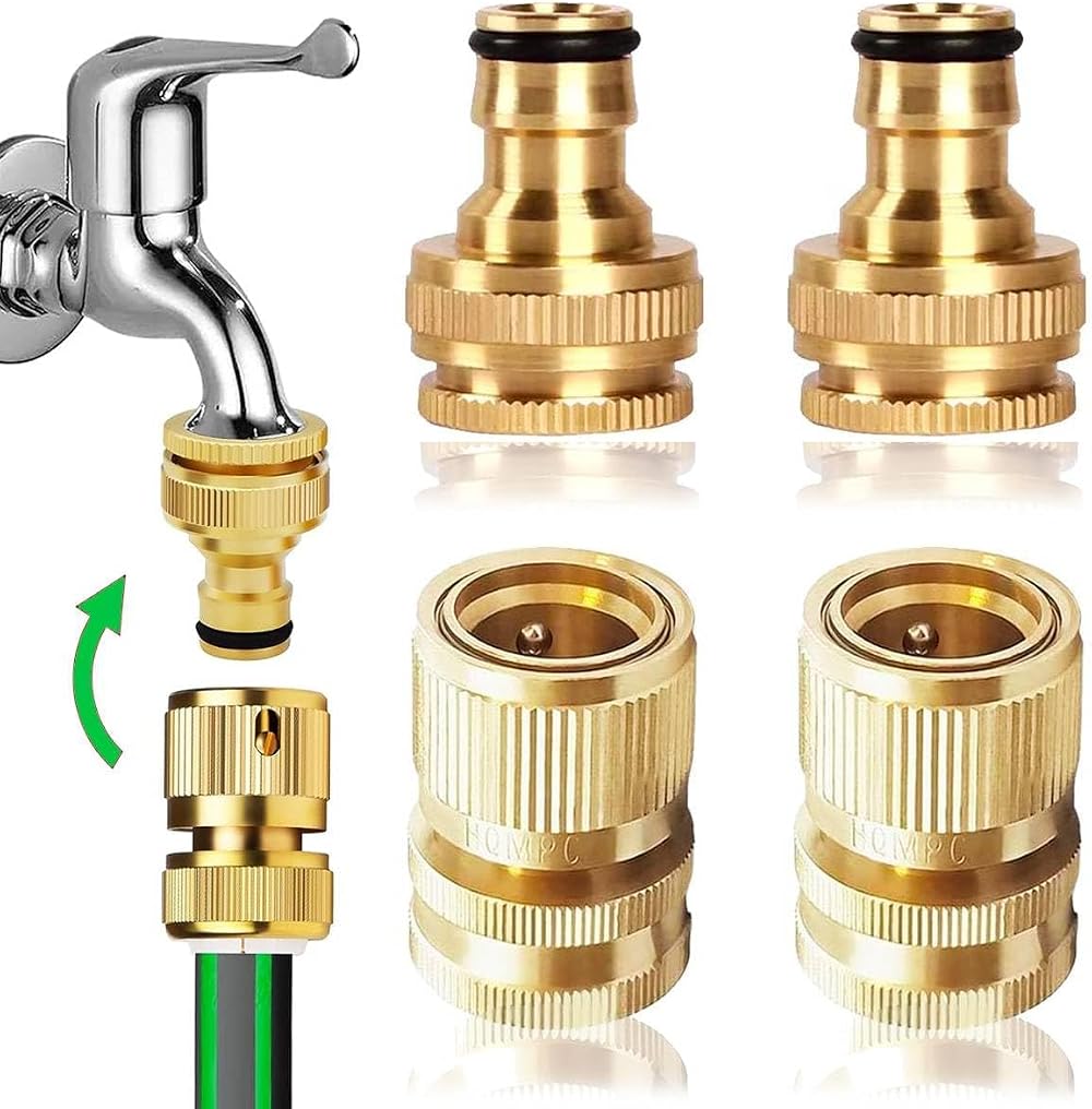 Uni-Fine Brass Garden Hose Quick Connector Kit 1/2" 3/4" 2-in-1 Tap Faucet End