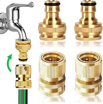 Uni-Fine Brass Garden Hose Quick Connector Kit 1/2" 3/4" 2-in-1 Tap Faucet End