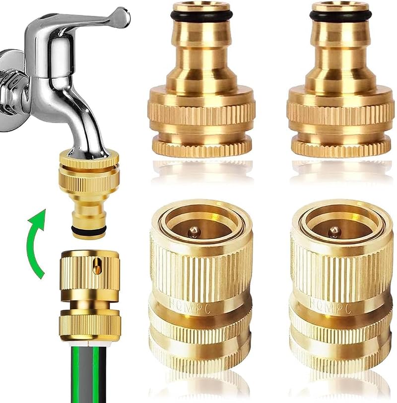 Uni-Fine Brass Garden Hose Quick Connector Kit 1/2" 3/4" 2-in-1 Tap Faucet End
