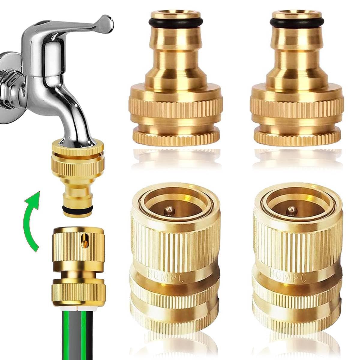 Uni-Fine 𝟐 𝐏𝐚𝐢𝐫 𝟏/𝟐 𝐈𝐧𝐜𝐡&𝟑/𝟒 𝐈𝐧𝐜𝐡 2-in-1 Garden Hose Quick Connector Brass Quick Hose End Connector Garden Hose Nozzle Connect Kit for Kitchen Garden Outdoor Hose Pipe Tool