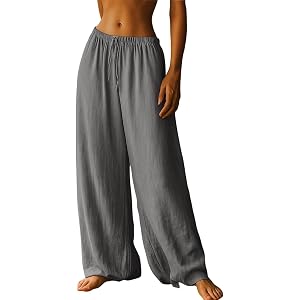 Womens Wide Leg Linen Pants Beach Low Rise Swimsuit Coverup Summer Drawstring Palazzo Lounge Trouses Baggy Vacation Outfits