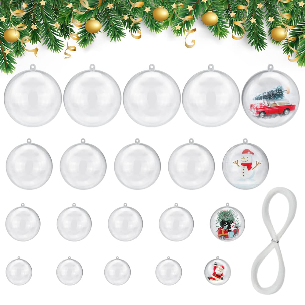 AFASOES 40 Pcs Christmas Clear Baubles, 6/5/4/3cm Clear Plastic Baubles Fillable Bauble to Fill Transparent Empty Ball Christmas Ornament Hanging Ball for Xmas Wedding Party DIY Crafts Decorations