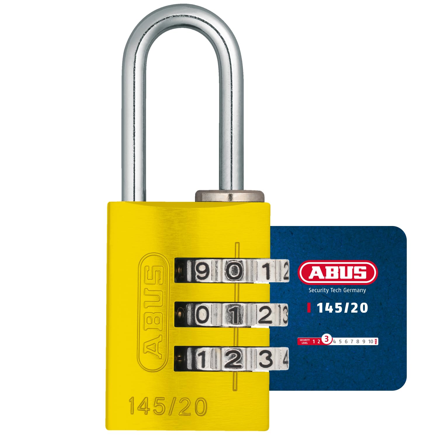 Padlock combination aluminum 20mm yellow