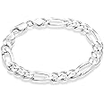 Miabella 925 Sterling Silver Italian Solid 9mm Diamond-Cut Figaro Link Chain Bracelet for Men, Made in Italy