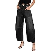Sidefeel Women's Barrel Jeans Wide Leg Vintage Mid Rise Y2k Baggy Boyfriend Ankle Denim Pants