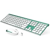 Wireless Keyboard and Mouse, Vssoplor 2.4GHz Rechargeable Compact Quiet Full-Size Keyboard and Mouse Combo with Nano USB Receiver for Windows, Laptop, PC, Notebook-Blackish Green