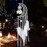 Dremisland Handmade White Dream Catcher Moon Design with Feathers 24 inch view 3