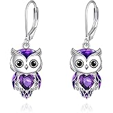 Owl Earrings for Women Sterling Silver Owl Jewelry Birthstone Owl Dangle Earrings Christmas Gifts