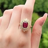 Mnyixsi Vintage Gold Crystal Ring for Women Crystal Cubic Zirconia Stacking Rings 18k Gold Plated Band Ring Signet Statement Ring Emerald Cut Red Gemstone Ring Size 7