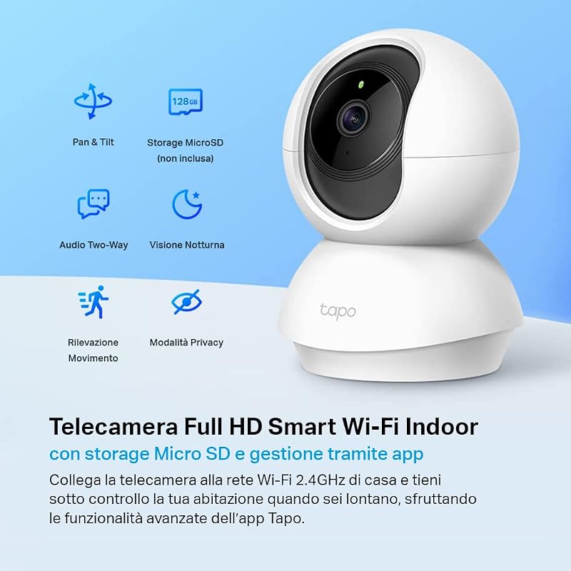 C200P2 FHD Telecamera WiFi Interno Videocamera Sorveglianza, 2pz