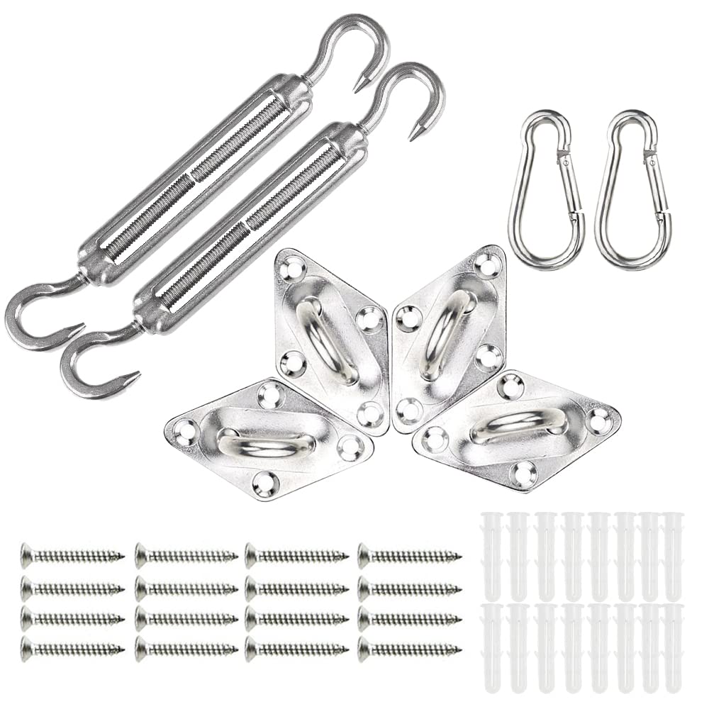 VOUNOT® Sun Shade Sail Fixing Kit, 24 pcs Heavy Duty Stainless Steel Hardware Set for Triangle Square Rectangle Sail Canopy Installation, Silver