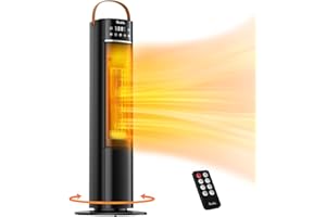 26" Electric Heater, Grelife 1500W PTC Fast Heating Space Heater for Indoor Use, Office, Home, Room Heater with Thermostat, 3 Modes, Remote, ETL Certified, 12H Timer, 70° Oscillating