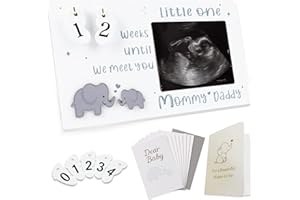 DAMCONME Ultrasound Picture Frames with Countdown Weeks and Dear Baby Letter Pages, Sonogram Picture Frame for Expecting Parents, Pregnancy Gift for New Parents and First Time Mom to Be, Baby Announcement Sign