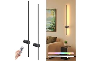 NIORSUN 35.4 Inch Battery Operated Wall Sconce Set of 2,Black Minimalist Rechargeable LED Wall Lights with Remote, 10 Colors Dimmable Wireless Wall Sconce for Living Room Bedroom Hallway