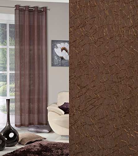 Eurofirany Eyelet Curtain 140 x 250 cm Selena Brown Living Room Opaque Satin Curtain Flowers Plants Plastic 140 x 250 cm
