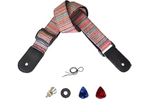 Farcaya Ukulele Strap for Soprano Concert Tenor Baritone Uke Mandolin Banjo Cotton Soft Country Style with Picks Lock Button End Pin Musical Instrument Accerssories (Striped Red)