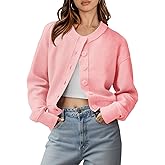Saodimallsu Womens Button Up Cardigans Fall Trendy Crew Neck Long Sleeve Knit Cropped Sweater Jacket