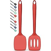 Coukre 2 Pack Silicone Spatula Set, High Heat Resistant, BPA Free Kitchen Spatula, Solid & Slotted Turner for Non-Stick Pans, Sautéing, and Flipping (2, PureRed)