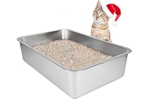 IKITCHEN Stainless Steel Cat Litter Box, Large Metal Litter Box for Cats Rabbits, Never Absorbs Odors,Stain Free, Rustproof, Non Stick Smooth Surface, Anti-slip Rubber Bottom, 19.5"L x 13.5"W x 6"H