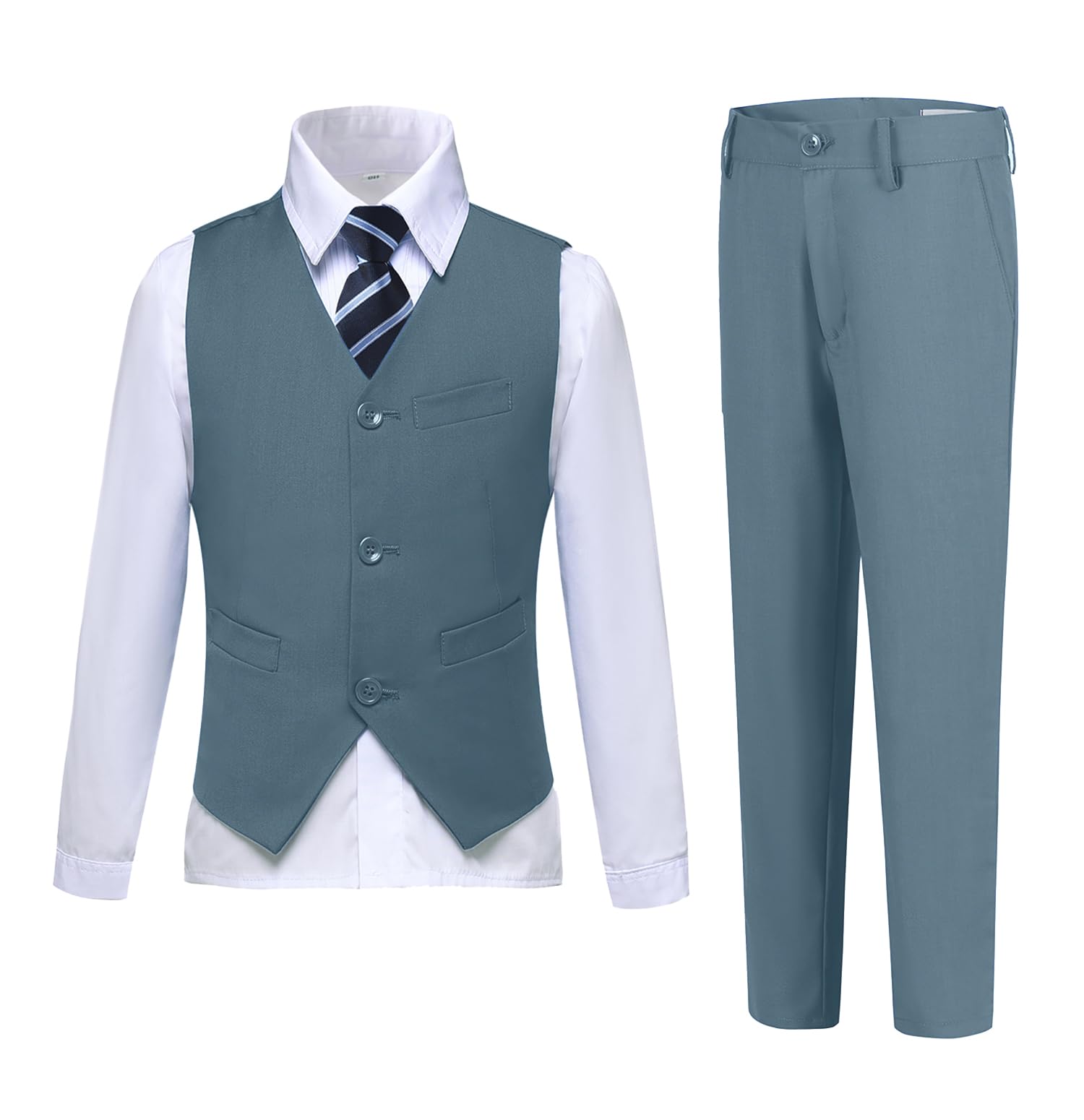 Suit for Boys Slim Fit 4 Piece Formal Blue Outfit Party Wedding Suits for Boy Set Vest, Pants, Dress Shirt and Tie Size 16 Image