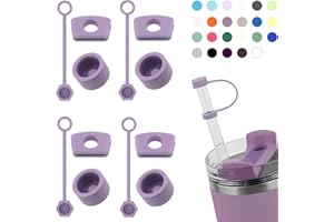DUNLAGUE 4Pack Spill Stopper For Stanley Cup 2.0 30oz & 40oz, Silicone Leak Proof Stopper For Stanley Tumbler, Cup Accessories Includes Straw Cover Cap, Round Stopper, Square Stopper, Lilac