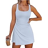 Caracilia Womens Tennis Dress Built in Shorts Square Neck Sleeveless Workout Athletic Mini Skort Dress Golf Summer Outfits
