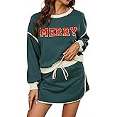Opemiby Women's 2 Piece Outfits Fall Casual Long Sleeve Sweatshirts and Drawstring Skort Matching Skirt Lounge Set