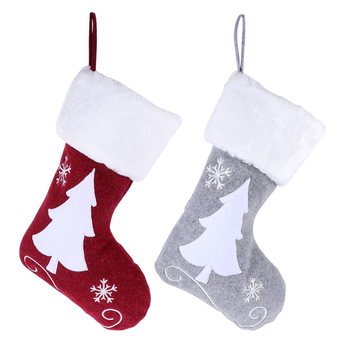 Cabilock Pack of 2 Snowflake Christmas Stockings Christmas Tree Ornament Fireplace Stocking Christmas Candy Bag Christmas Goody Bag for Christmas Party