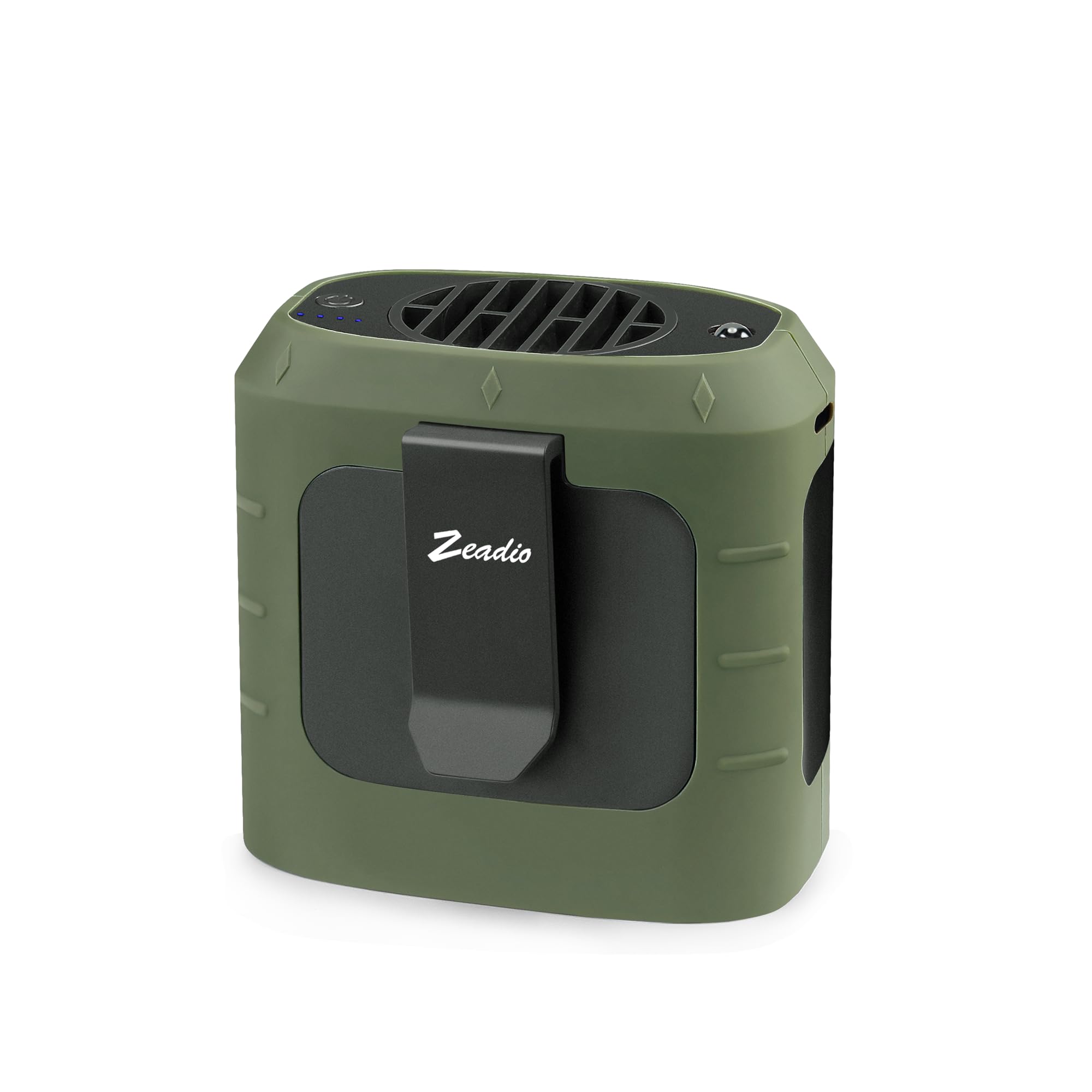 zeadio Portable Waist Clip Fan, 3 Speeds 10000mAh Operated Hands-free Wearable Necklace Fan, with lighting function for Hot Flashes Home Office Travel Outdoor Sports - Green