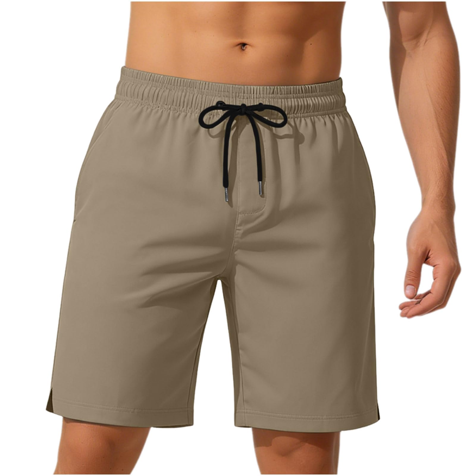 Mens Shorts UK 2026 Mens Summer Shorts with Pockets Casual Elasticated Waist Gym Mesh Lined Holiday Short Men's Sports Trunks Waterproof Quick Dry Surfing Boardshorts Khaki