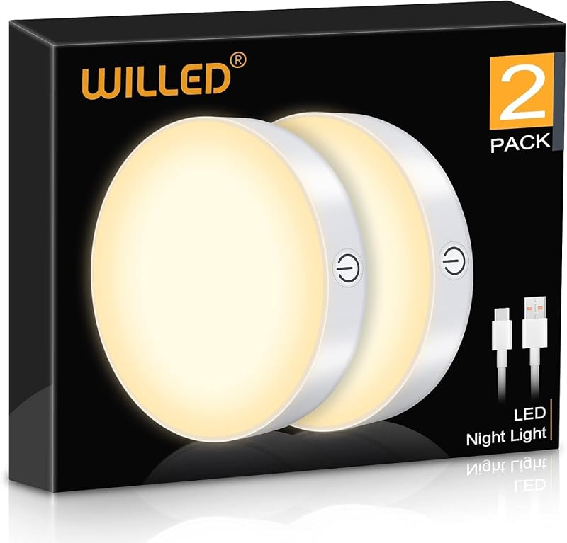 WILLED 3000K Dimmable Tap Light 2 Pack USB Rechargeable Magnetic