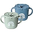 Hippypotamus Snack Cups for Toddlers - Spill Proof - 100% Food-Grade Silicone Snack Containers for Baby - Set of 2 (Sage/Fog)