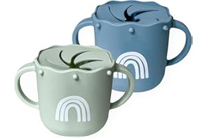 Hippypotamus Snack Cups for Toddlers - Spill Proof - 100% Food-Grade Silicone Snack Containers for Baby - Set of 2 (Sage/Fog)