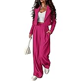 KIRUNDO Business Casual Outfits for Women 2025 Fall 2 Piece Cropped Blazer Jackets Wide Leg Pants Suit Sets Work Clothes