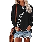 FAOUEOW Women's Long Sleeve tees Cat Mom Graphic Tee Shirts Womens Graphic t Shirts Pullover Tops