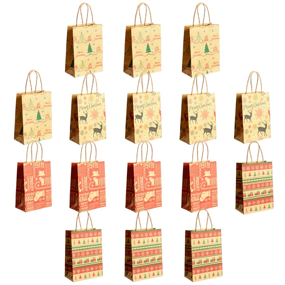 Chirstmas Gift Bags 16 Pcs Christmas Paper Bags with Handle Party Gift Bags Reuasble Chirstmas Bags Xmas Present Bags Wrapping Bags Shopping Bags for Xmas Shopping Holiday Event Party