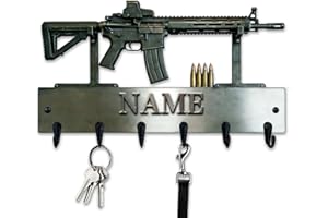Personalized 2D Printed Pistol Tactical Rifle Key Holder & Coat Hook, Custom Name Gun Key Organizer for Hunters, Men, Dad, Ou