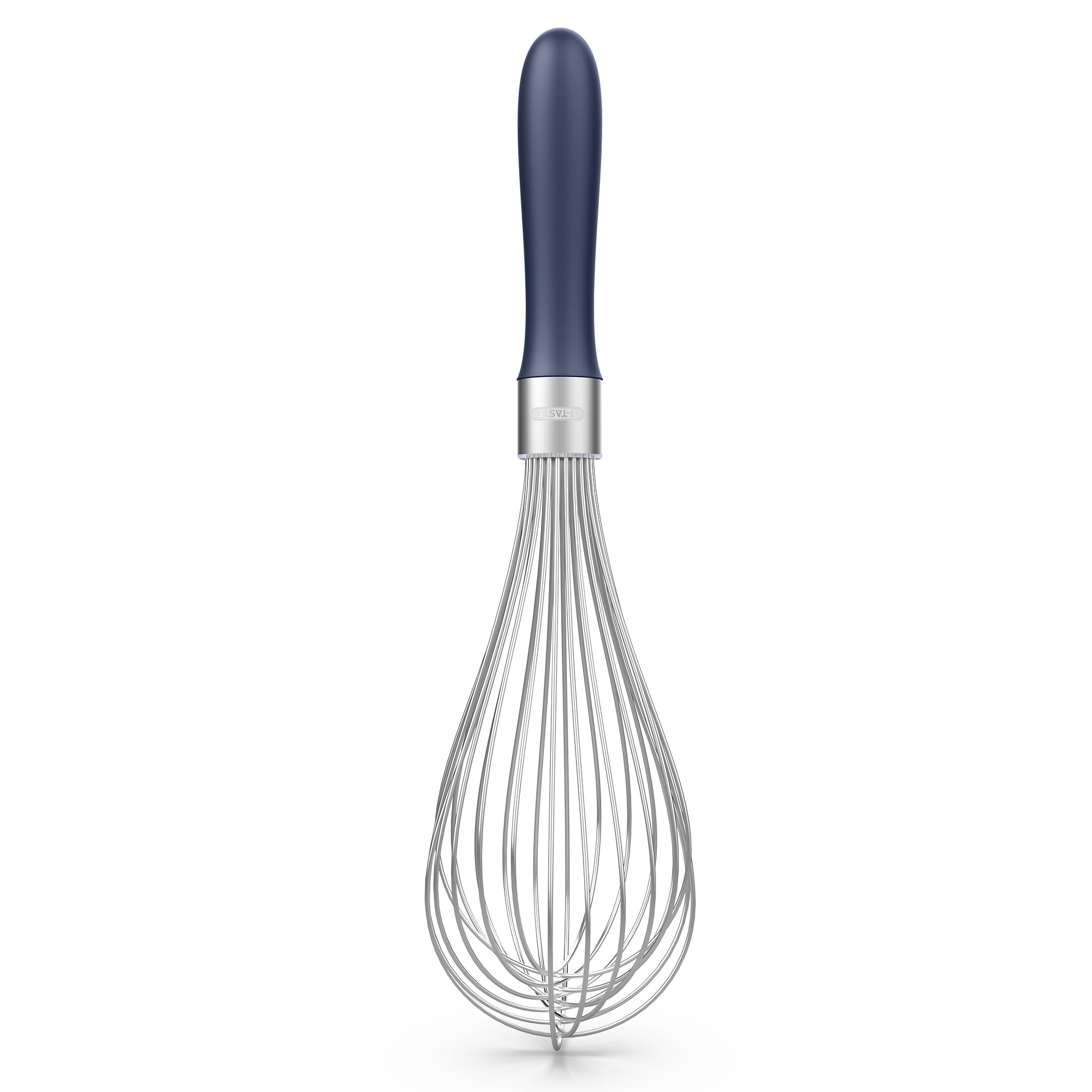 U-Taste Kitchen Whisk: 18/10 Stainless Steel Balloon Whisk 30 cm Large Egg Beater with 12 High Flex Wires and Non-slip Silicone Handle for Whipping Blending Mixing Batter Creams Sauces (Midnight Blue)