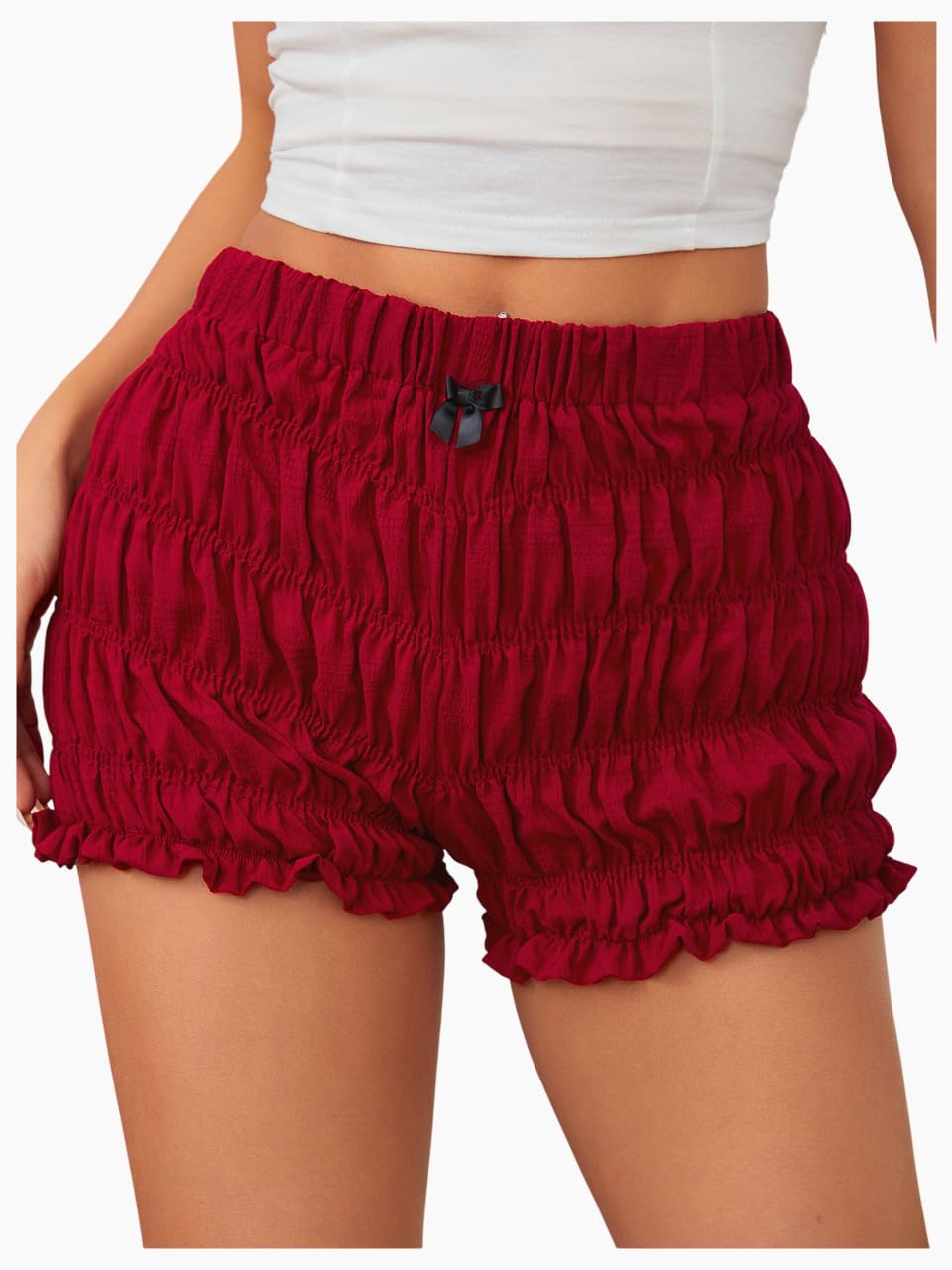 Photo 1 of SOLY HUX Women's Ruffle Shorts Y2k Lace Lolita Bloomers Elastic Waist Frill Bottoms Micro Boyshorts Plain Red Large