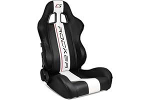 IKON MOTORSPORTS, Universal Racing Seats with Dual Sliders, Black PU Leather White Stripe Reclinable Right Passenger Side