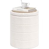 PINPLUS Round Storage Ottoman Foot Rest Stool with Tray Velvet Sherpa Folding Storage Ottoman,Boucle Foot Rest for Living Room, Bedroom, Dorm(White)