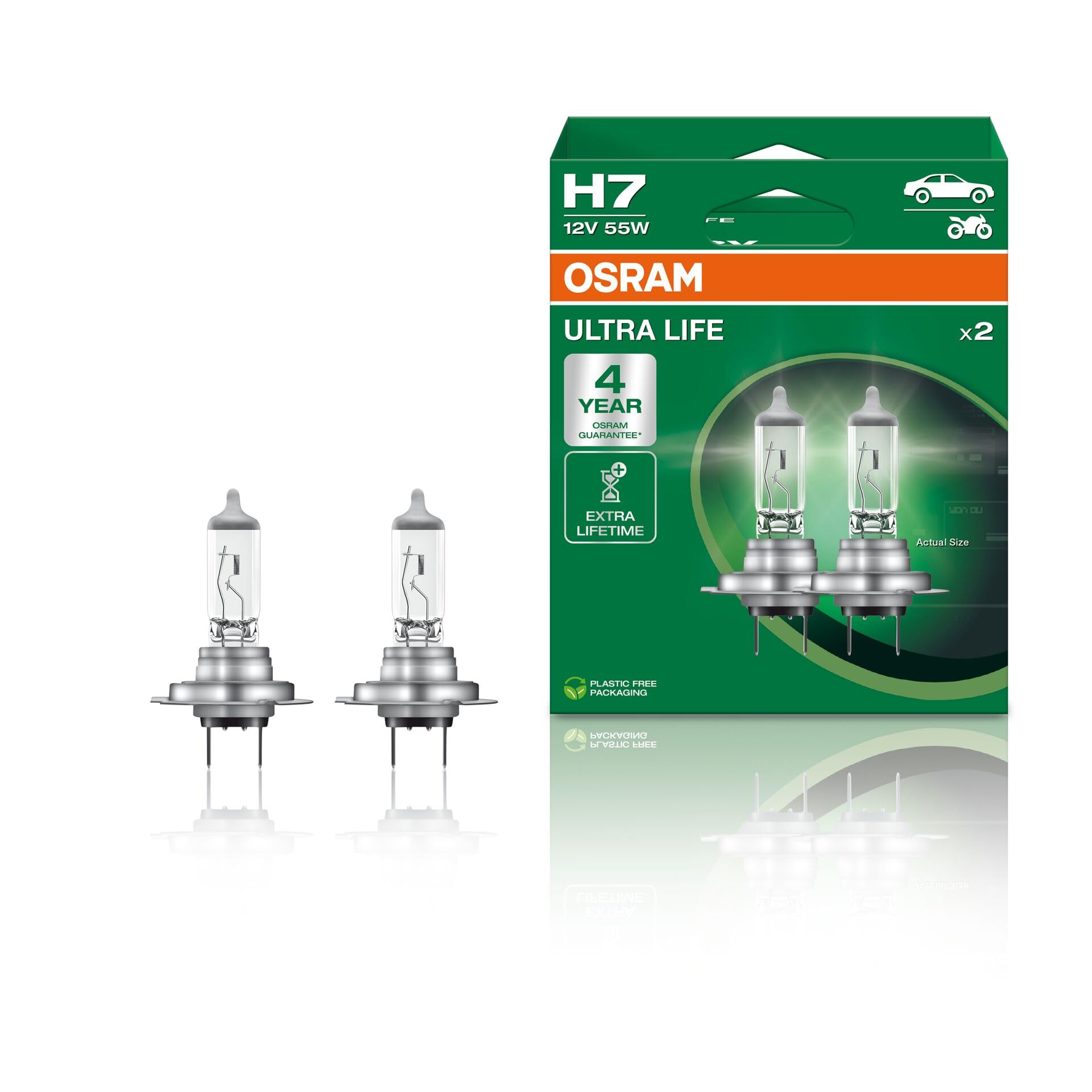 OSRAM ULTRA LIFE H7, halogen headlamp, 64210ULT-HCB, 12 V passenger car, duobox (2 units)