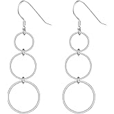 S925 Sterling Silver Long Hoop Circle Dangle Drop Earrings for Women