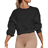 Joywayco Women's Long Sleeve Round Neck Cropped Sweatshirts Cute Loose Fit Pullover Tops